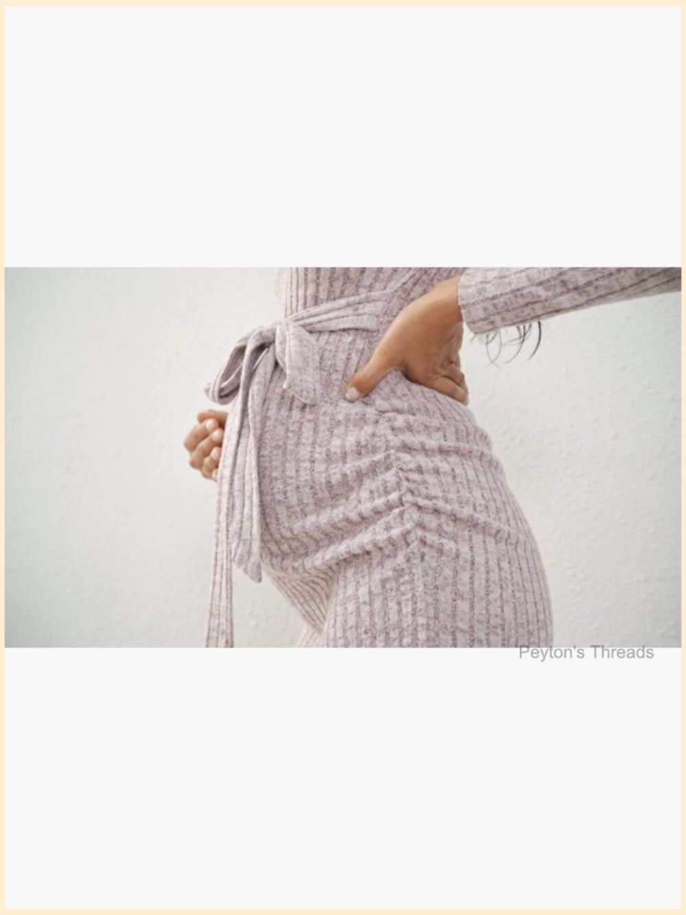 Crewneck Maternity Sweater Dress Rib Knit Long Sleeve Slit Dress with Belt - Picture 6 of 7